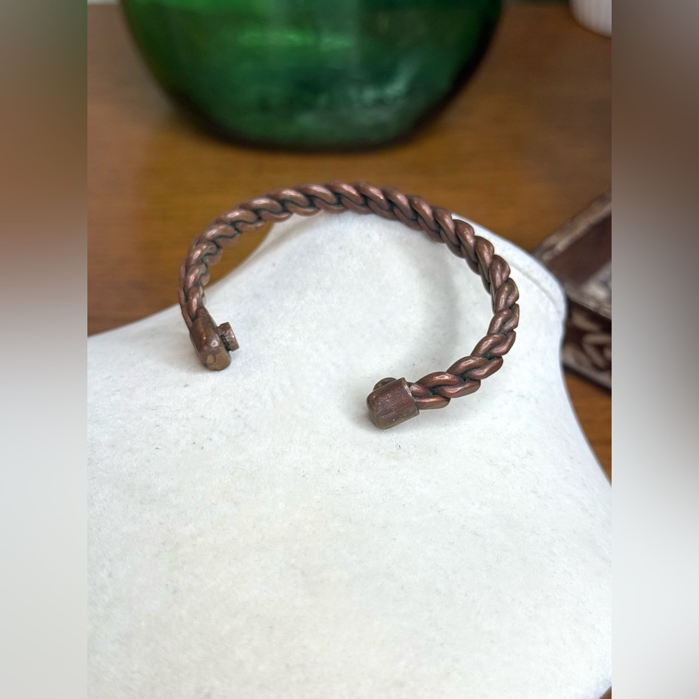 Vintage Braided Copper Cuff Bracelet Unisex 6.5” Healing Energy Rustic Look - Picture 5 of 8
